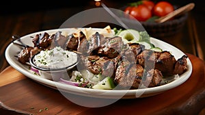 greek meal plate of souvlaki