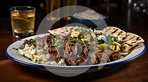 greek meal plate of souvlaki