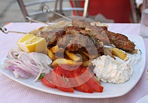 Greek meal pork souvlaki
