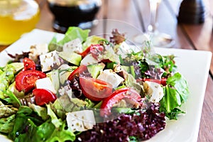 Greek Mediterranean salad with feta cheese, tomatoes and peppers