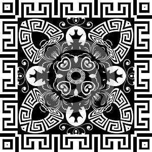 Greek modern black and white vector seamless pattern. Geometric ornamental abstract background. Elegant tribal repeat