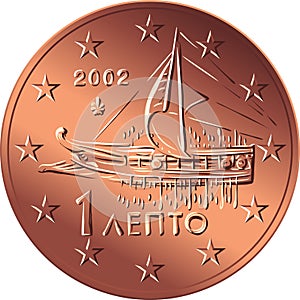 Vector Greek money bronze coin one euro cent