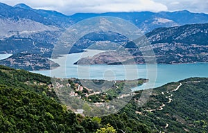 Greek Mountain Landscape With Blue Lake, Greece