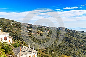 Greek mountain village aerial view and seascape, Greece