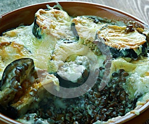 Greek moussaka with lentils