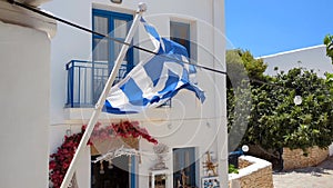 Greek national Flag Blowing in Strong Wind, Greece