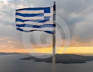 Greek National Flag at Sunset