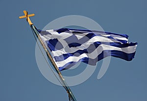 Greek national flag waving in the wind