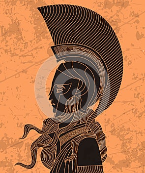 Greek orange and black amphora drawing of athena