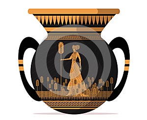 Greek orange and black art on pottery jar