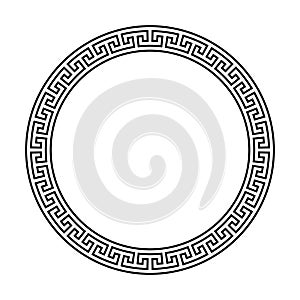 Greek ornament circle frame. Meander round pattern. Ancient Greek fret border. Geometric meandros motif. Vector