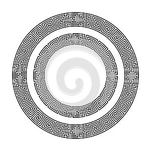 Greek ornament circle frame. Meander round pattern. Ancient Greek fret border. Geometric meandros motif. Vector