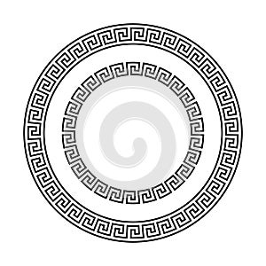 Greek ornament circle frame. Meander round pattern. Ancient Greek fret border. Geometric meandros motif. Vector