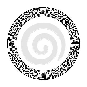 Greek ornament circle frame. Meander round pattern. Ancient Greek fret border. Geometric meandros motif. Vector