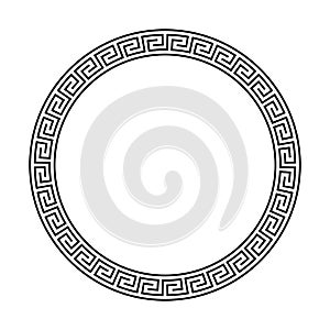 Greek ornament circle frame. Meander round pattern. Ancient Greek fret border. Geometric meandros motif. Vector