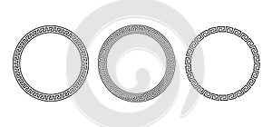 Greek ornament circle frame set. Meander round patterns collection. Ancient Greek fret borders. Geometric meandros motif