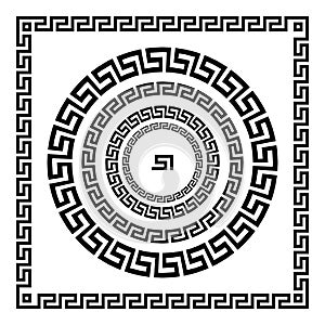 Greek Ornament. Circle ornament meander. Round frame, rosette of ancient elements. Greek national antique round pattern, vector.