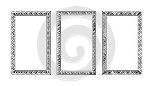 Greek ornament rectangle frame set. Meander square patterns collection. Ancient Greek fret borders. Geometric meandros