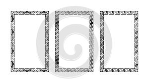 Greek ornament rectangle frame set. Meander square patterns collection. Ancient Greek fret borders. Geometric meandros