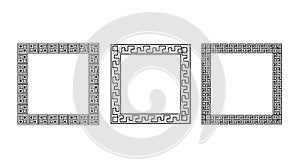 Greek ornament square frames set. Meander rectangle patterns collection. Ancient Greek fret borders. Different geometric