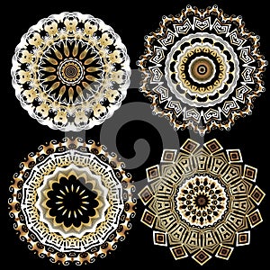 Greek ornamental vector round mandala patterns set. Floral ornate background. Geometric greek key meanders ancient ornaments.