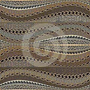 Greek ornamental wavy chains meanders seamless border pattern. Tribal ethnic style patterned modern vector background. Beautiful