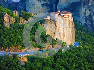 Overhead view of monastery in Meteora, Greece