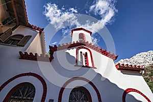 The Greek orthodox monastery Iera Moni Koimiseos Theotokou Kleiston at Canyon of Goura, Attica, Greece