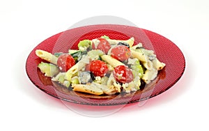 Greek Pasta Salad Red Plate