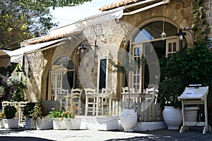 Greek restaurant in Old Town street in Rhodes