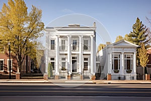 greek revival building with modern facade additions