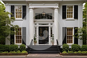 greek revival house with grande double doors
