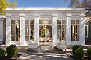 greek revival library with mirrored entrance doors