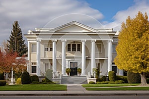 greek revival style mansion with pediment over entrance