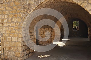 Greek-Roman  ancient ruins, abandoned places. Rock stone wall.