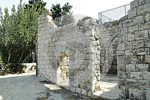 Greek-Roman  ancient ruins, abandoned places. Rock stone wall.