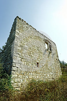 Greek-Roman  ancient ruins, abandoned places. Rock stone wall.