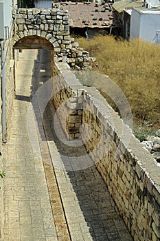 Greek-Roman  ancient ruins, abandoned places. Rock stone wall.