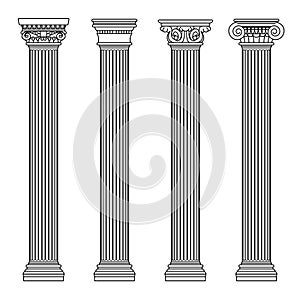 Greek and roman architecture classic stone colomns. Outline vector illustration