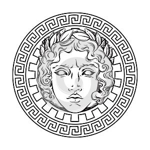 Greek and roman god Apollo. Hand drawn antique style logo or print design art vector illustration. photo