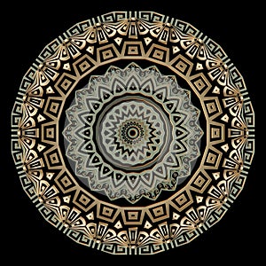 Greek round vector mandala pattern. Abstract tribal ethnic style floral background. Colorful geometric backdrop.  Greek frames,