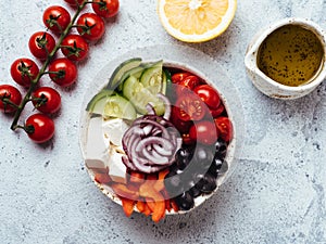 Greek Salad Bowl, copy space, top view