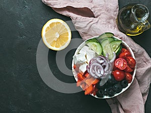 Greek Salad Bowl, copy space, top view