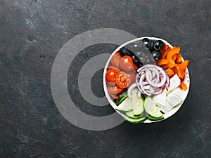 Greek Salad Bowl, copy space, top view