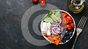 Greek Salad Bowl, copy space, top view