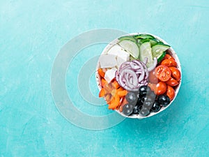 Greek Salad Bowl, copy space, top view