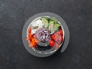 Greek Salad Bowl, copy space, top view