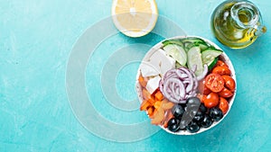 Greek Salad Bowl, copy space, top view