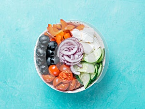 Greek Salad Bowl, copy space, top view