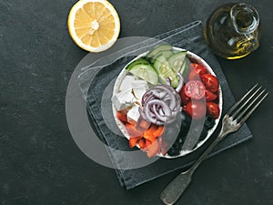Greek Salad Bowl, copy space, top view
